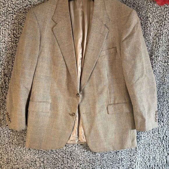 Roundtree & Yorke Men's Plaid Blazer Jacket Brown Size 44 Formal - Picture 1 of 10
